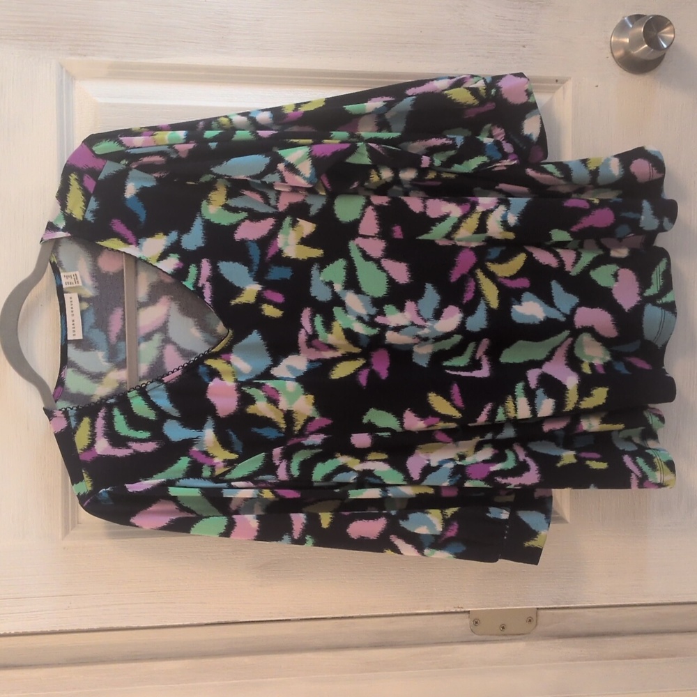 Susan Graver Multicolor Abstract 3/4 Sleeve Top